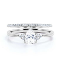 Dazzling Minimalist 1.75 Carat Pear Cut Affordable Ring, Diamond Moissanite Engagement Ring, Unique Wedding Ring, One Matching Band in 925 Sterling Silver With 18k White Gold Plating, Gift For Her
