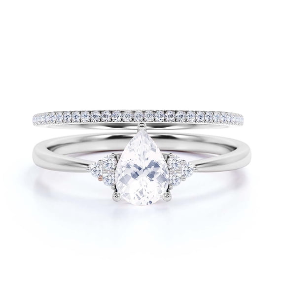 Dazzling Minimalist 1.75 Carat Pear Cut Affordable Ring, Diamond Moissanite Engagement Ring, Unique Wedding Ring, One Matching Band in 10k Solid White Gold, Gift For Her, Bridal Set, Anniversery Ring