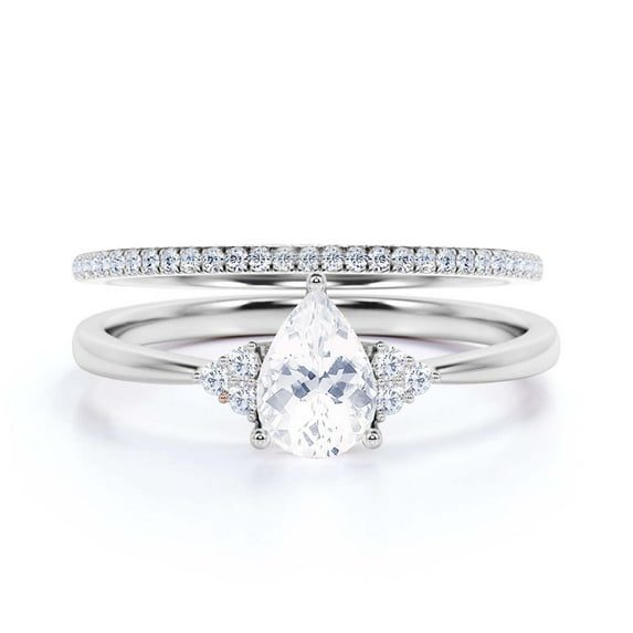 Dazzling Minimalist 1.75 Carat Pear Cut Affordable Ring, Diamond Moissanite Engagement Ring, Unique Wedding Ring, One Matching Band in 10k Solid White Gold, Gift For Her, Bridal Set, Anniversery Ring