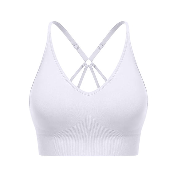 Arlun Strappy V-Neck Sports Bras for Women Adjustable Thin Shoulder Strap Soft Comfortable Seamless Wireless Bralettes Stylish Supportive Racerback Workout Yoga Bras White XL