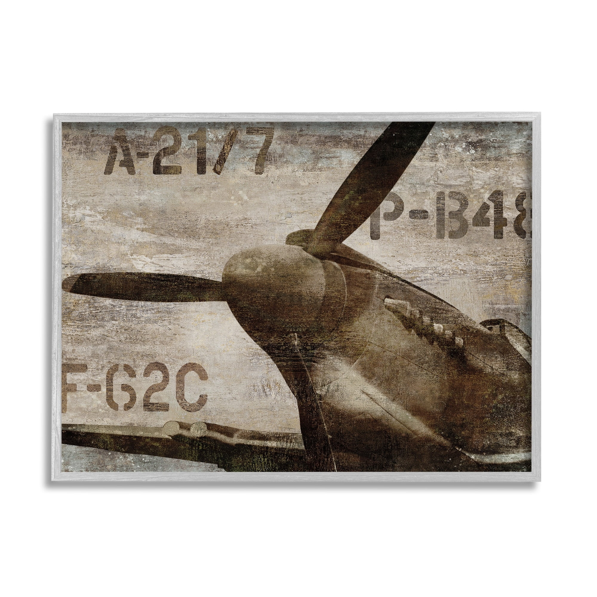 Stupell Industries Vintage Style Airplane Propeller Aircraft Sepia Monochrome Framed Wall Art, 14 x 11, Design by Dylan Matthews