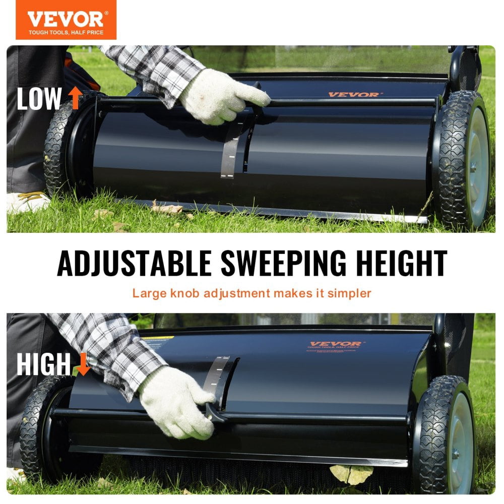 NOBOLEA 26" Push Lawn Sweeper, 7 Cu Ft Leaf & Grass Collector with 4 Brushes, Adjustable Height Heavy Duty Yard Sweeper for Lawn Debris Cleanup