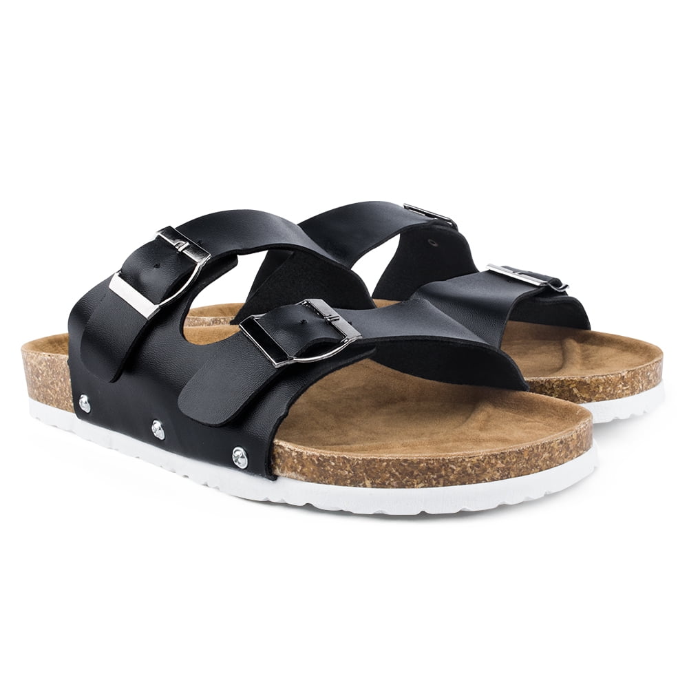 Kepooman Women Summer Double Buckles Footbed Sandal, Casual Adjustable Strap Flat Open Toe Slide Shoe for Men(Women's Size), Black, US-10 Kepooman Women Summer Double Buckles Footbed Sandal, Casual Adjustable Strap Flat Open Toe Slide Shoe for Men(Women's Size), Black, US-10