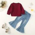 thumbnail image 3 of 4T Toddler Baby Girls Clothes Baby Girls Outfits 4-5T Baby Girls Long Sleeve Round Neckline Top Jeans Pants 2PCS Set Red, 3 of 8