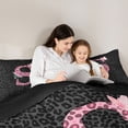 thumbnail image 5 of jejeloiu Jungle Cheetah Leopard Queen Comforter Set,Pink Letter S Bedding Comforter Set For Girls Women Reversible 3pcs, 5 of 8