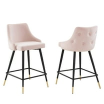 Modway Adorn 25.5" Tufted Velvet Counter Stool in Black/Pink (Set of 2)