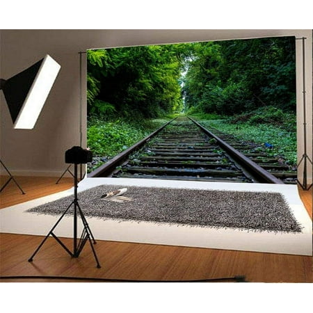 Image of ABPHOTO Polyester 7x5ft Photography Backdrop Old Railroad Track Through Forest Photo Background Backdrops for Photography Photo Shoots Party Adults Kids Wedding Personal Portrait Photo Studio Props
