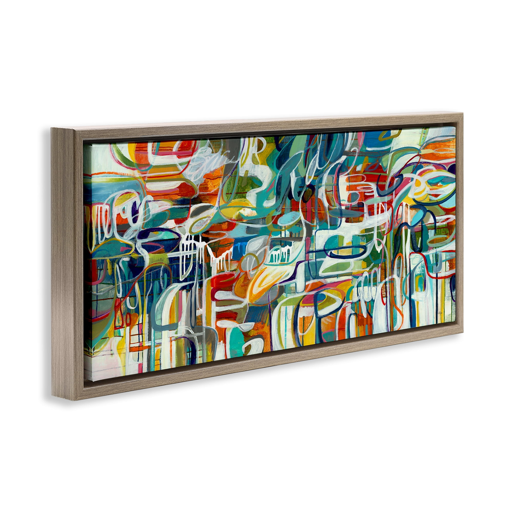 Stupell Industries Chaotic Doodle Shapes Abstract Painting Brown Floater Framed Canvas Art Print Wall Art, 25 x 11