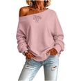 thumbnail image 6 of Staron Women's Off Shoulder Long Sleeve Tops Casual Loose Knitted Sweater Pullover Solid Color Comfy Winter Fall Spring Fashion Basic, Pink S, 6 of 7