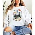 thumbnail image 2 of Black Cat Book Lover Sweatshirt for Adults & Kids Whimsical Floral Bookworm Sweater for Reader White Sweatshirt Adult Medium, 2 of 4