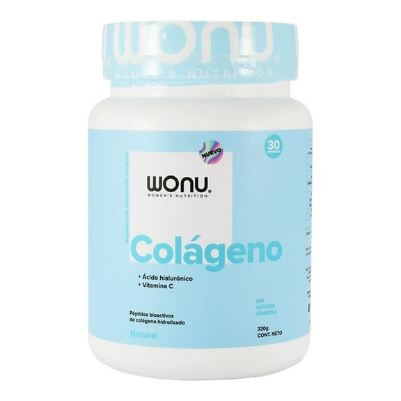 Suplemento Alimenticio Wonu Colágeno Hidrolizado Tipo I y III, Ácido Hialurónico y Vitamina C en Polvo Natural 330 g