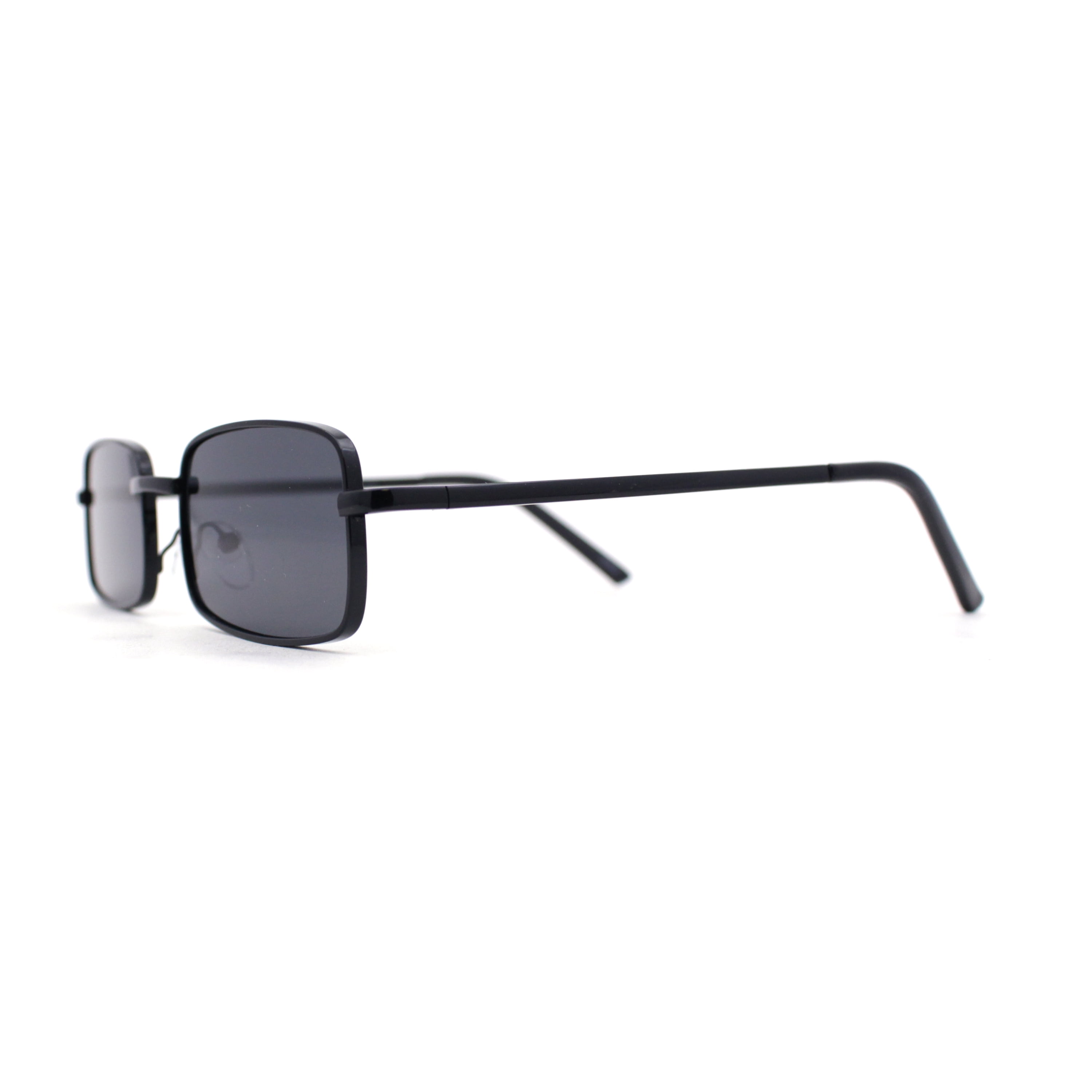 Mens Classic Sunglasses Narrow All Black Dad Metal Rim Rectangle