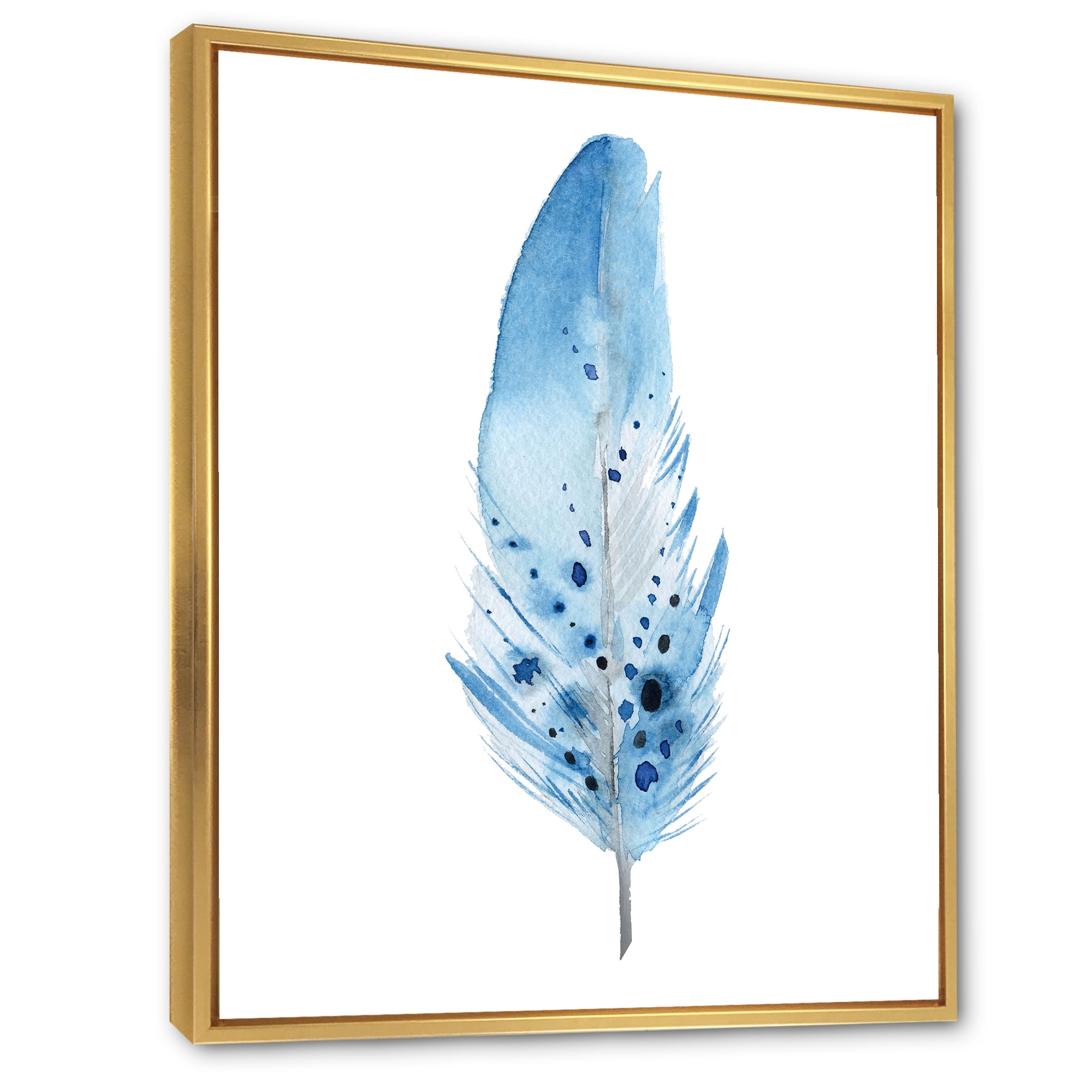 Designart 'Abstract Blue Boho Feathers' Bohemian & Eclectic Framed Canvas Wall Art Print