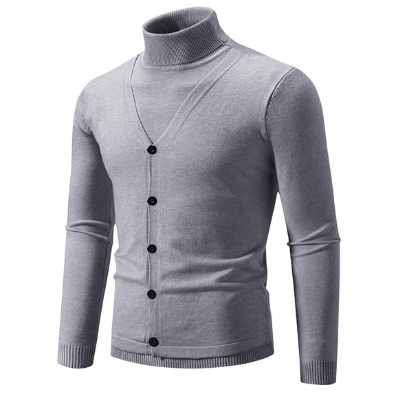 successthop Turtleneck Sweaters for Men Plus Size Long Sleeve Fall Winter Tops Ribbed Cuff Button Solid Clothes