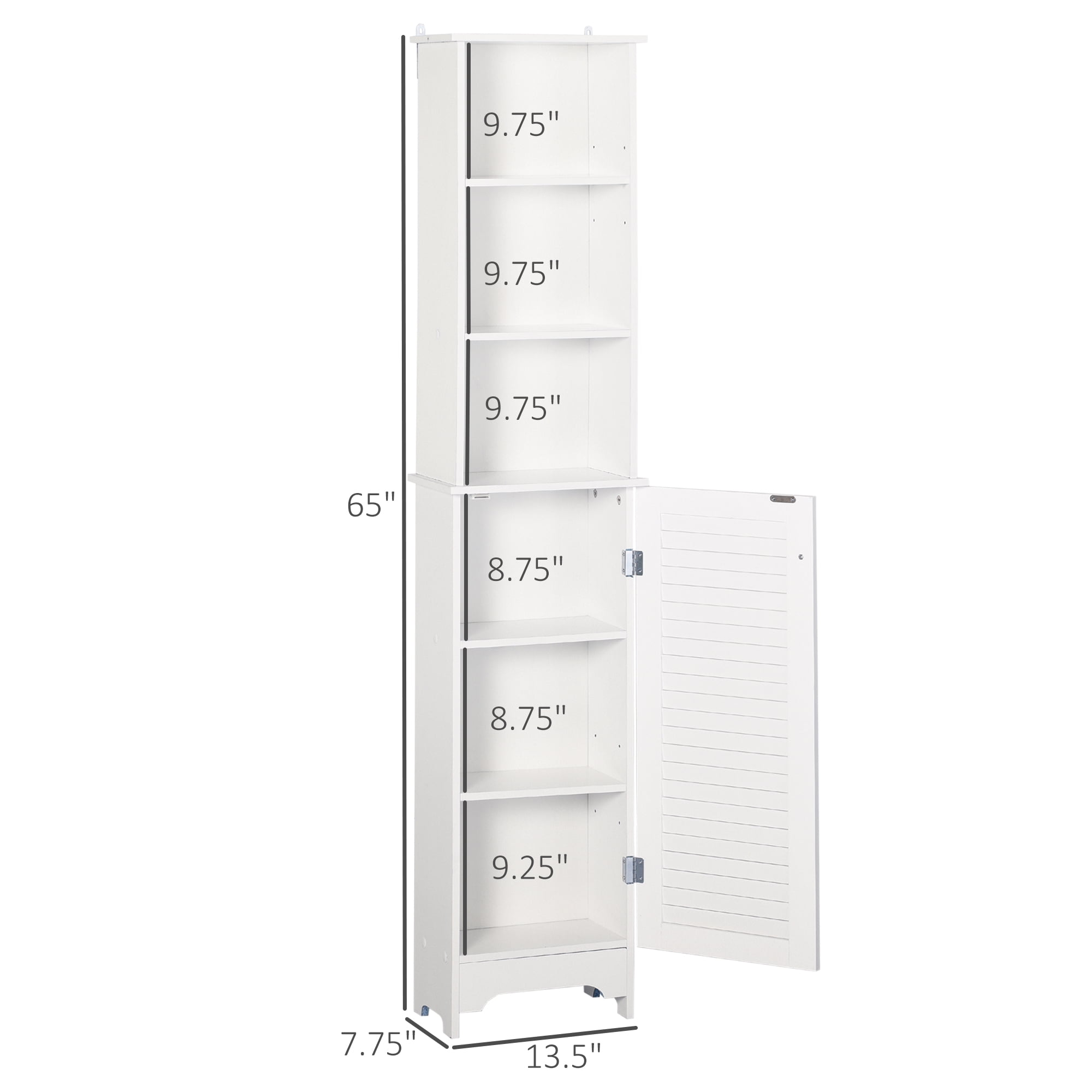 HOQBN Tall Bathroom Storage Cabinet, Freestanding Tower with 3-Tier Open Adjustable Shelf and Cupboard, White