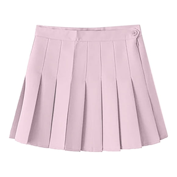 ZOHIUM Flowy Skirt Cute Skirts Women's Waist Chain Aline Skirt High Waist Check Pleated Skirt Women Skirts Circle Skirt (Pink,Xl)