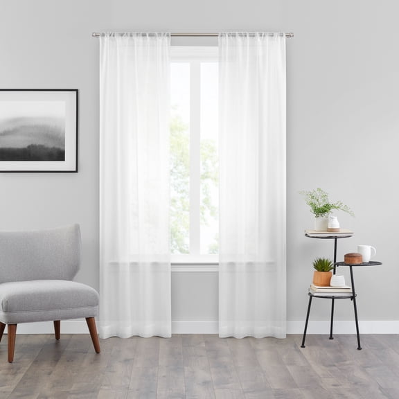 Vue Snow Voile Sheer Curtain Panels, (2) 37 In X 84 In, Living Room Curtains, 2 Curtains, White