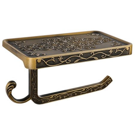 Unique Bargains Toilet Paper Holder with Phone Shelf Aluminum Alloy Holder Copper Tone