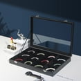thumbnail image 4 of Coward Jewelry Organizer Box, Black Velvet 12 Grids Bracelet Bangle Necklace Jewelry Display Tray Case with Transparent Glass Lid for Home Drawer Desk or Store Selling Show, 4 of 7