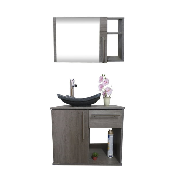 Combo de Gabinete para Baño con Puerta Y Cajón con Lavabo Y Monomando + Botiquín con Espejo