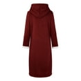 thumbnail image 4 of Women's Long Hooded Trench Coat, Plush Lined Suede Jacket, Horn Button Closure, Winter Coat with Pockets, Casual Fall Winter Outerwear Red M, 4 of 9