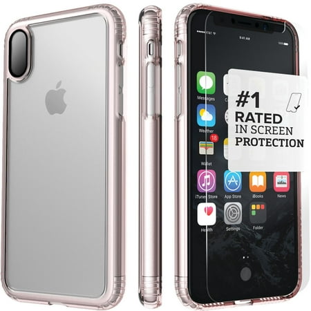SaharaCase - Clear Case with Glass Screen Protector for Apple iPhone X and XS - Rose Gold