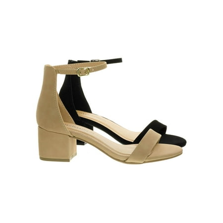 - Weekend by City Classified, 2 Piece Low Chunky Block Heel Open Toe Dress Sandal w Ankle Strap