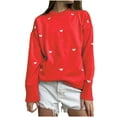 thumbnail image 2 of Jjayotai Cute Pullover Sweaters for Women, Y2k Oversized Crewneck Sweatshirt, Heart Graphic Print Crochet Knit Long Sleeve Tops Red L, 2 of 3