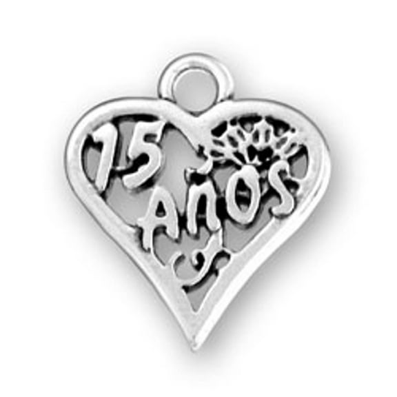 Sterling Silver 16" .8mm Box Chain Spanish 15 Years Birthday Heart Quince Anos Pendant Necklace