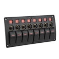 thumbnail image 2 of Panel de interruptores basculantes de 8 bandas, Panel de interruptores basculantes de 8 posiciones IP65 Iluminación roja impermeable con tornillos adhesivos para 12‑24V RVs Yachts Boats, 2 of 5