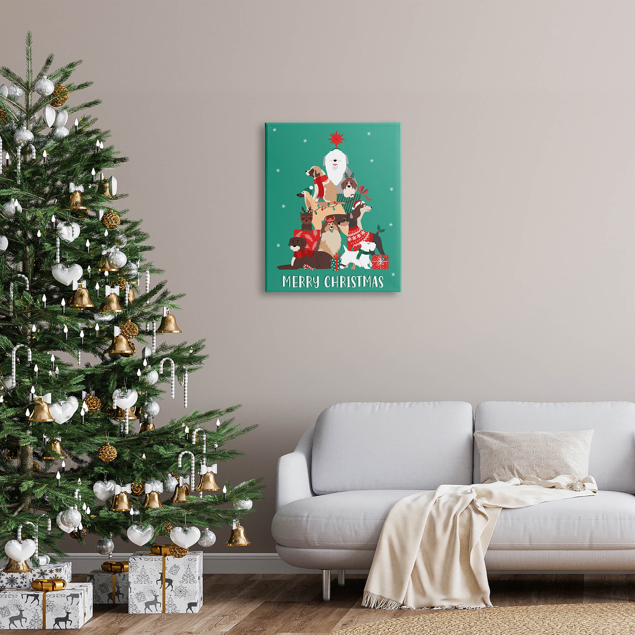 Merry Christmas Happy Dog Gifts Holiday Graphic Art Gallery Wrapped Canvas Print Wall Art