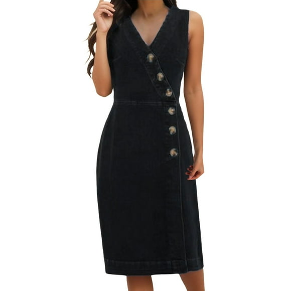 TJAZFJPA Sun Dresses for Women Women's Sexy Sleeveless Denim Dress Style Casual Thin Dress Black Wrap Dress Shapewear Dress