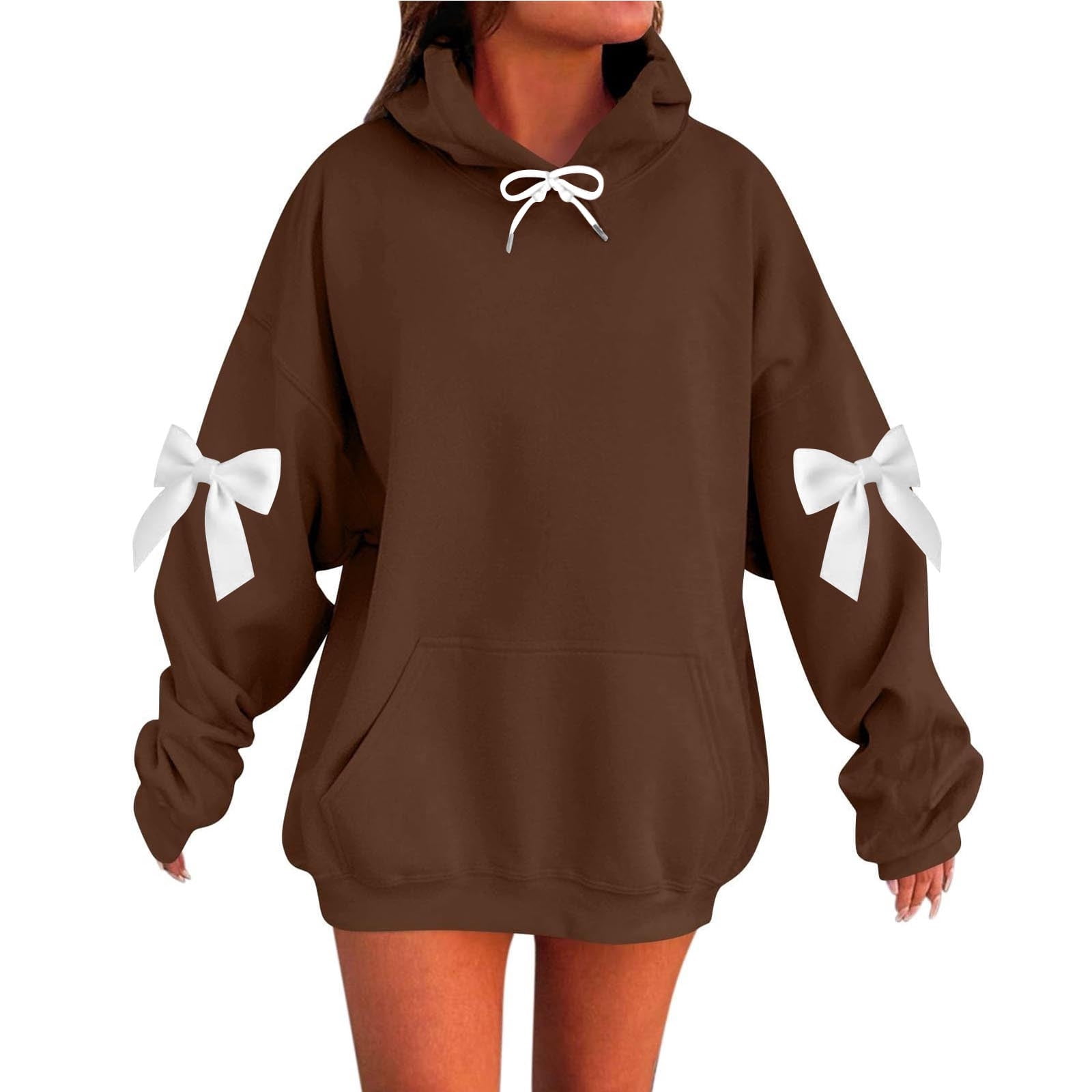 Ashirexll Womens Hooded Pullover Zip Up Hoodie Women Bow Detail