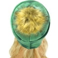 thumbnail image 4 of CC Fur Pom Winter Fall Trendy Chunky Stretchy Cable Knit Beanie Hat (Ribbed Tie Dye Deep Teal/Sea Green), 4 of 4