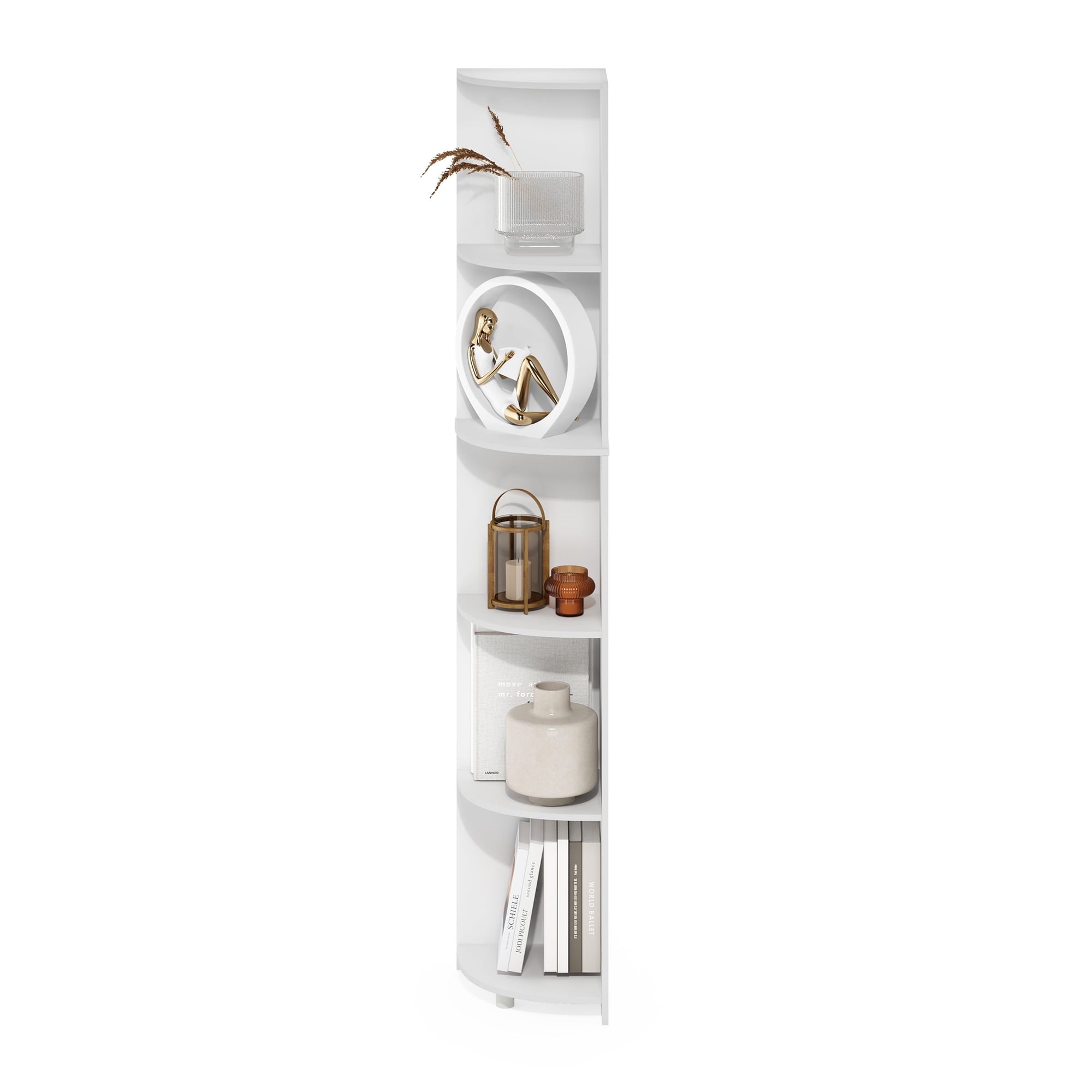 Furinno Econ 5-Tier Corner Shelf Bookcase, Bookshelf, White