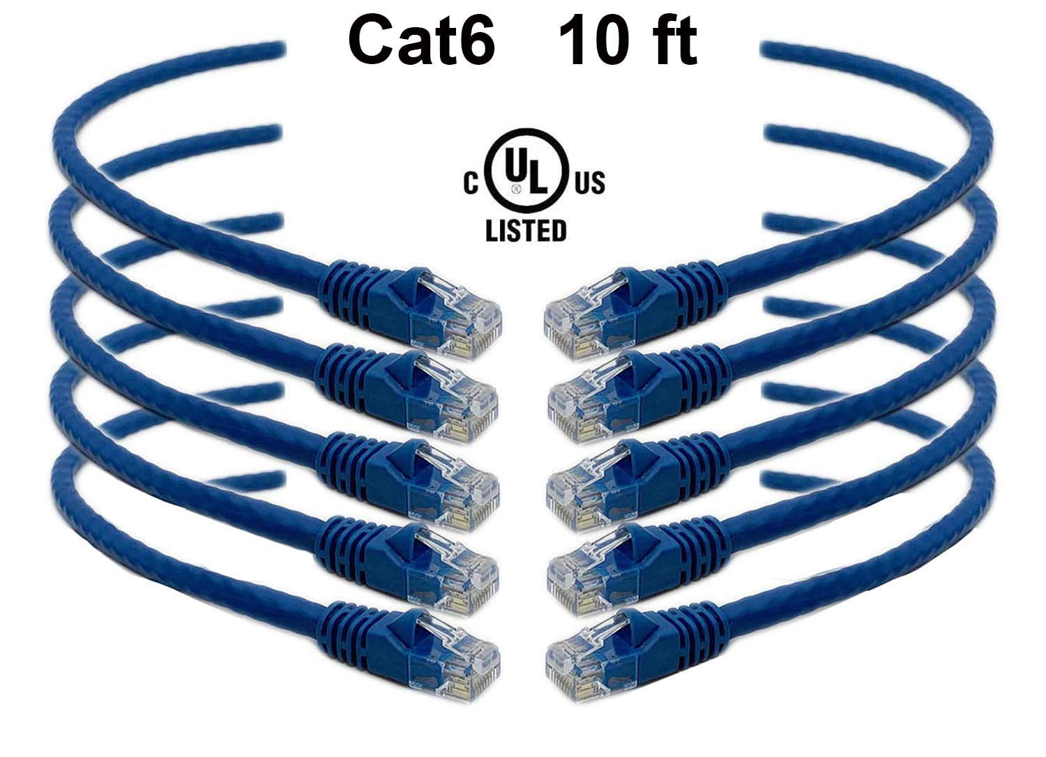 iMBAPrice 10 Feet Cat6 Cable Pack of 5 Premium Grade RJ45 Ethernet Snagless Patch Cord Red 
