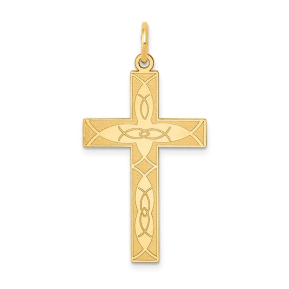 Finest Gold 14K Yellow Gold Laser Designed Ichthus Cross Pendant