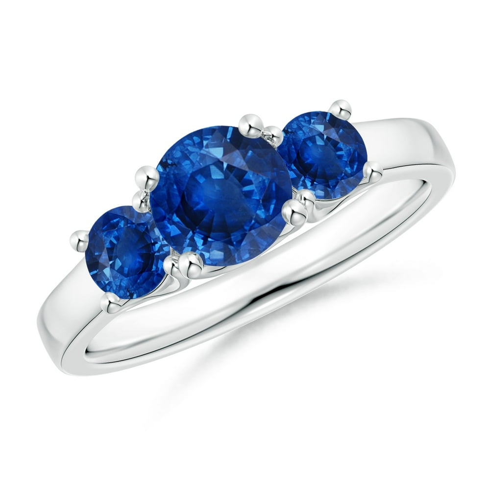 Angara September Birthstone Ring Classic Round Sapphire Three Stone Ring in 14K White Gold