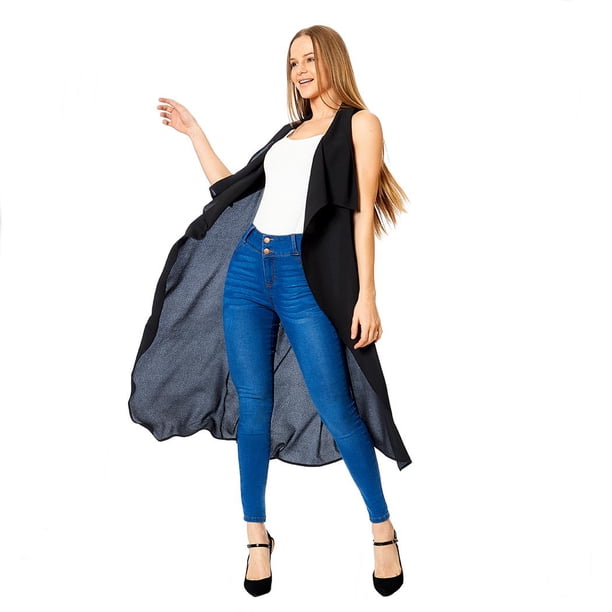 Chaleco Largo Negro Ligero Mujer Moda Casual Formal 330557 negro G Incógnita 330557