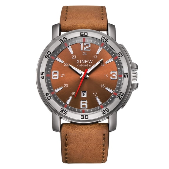 Guodhu Durable Men’s Analog Watches | Khaki Leather Strap |Quick Date Function | Rugged Outdoor Quartz Watch | 30M Waterproof Birthday Valentine's Day Gifts for Men