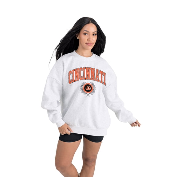 Women's Gameday Couture  Ash Cincinnati Bengals Traditional Logo Oversized Premium Fleece Pullover Sweatshirt