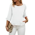 thumbnail image 2 of yueewhu Womens 3/4 Length Sleeve Tops Loose Fit Casual Crew Neck Shirts Ruffle Tunic Blouses (White, XL), 2 of 7