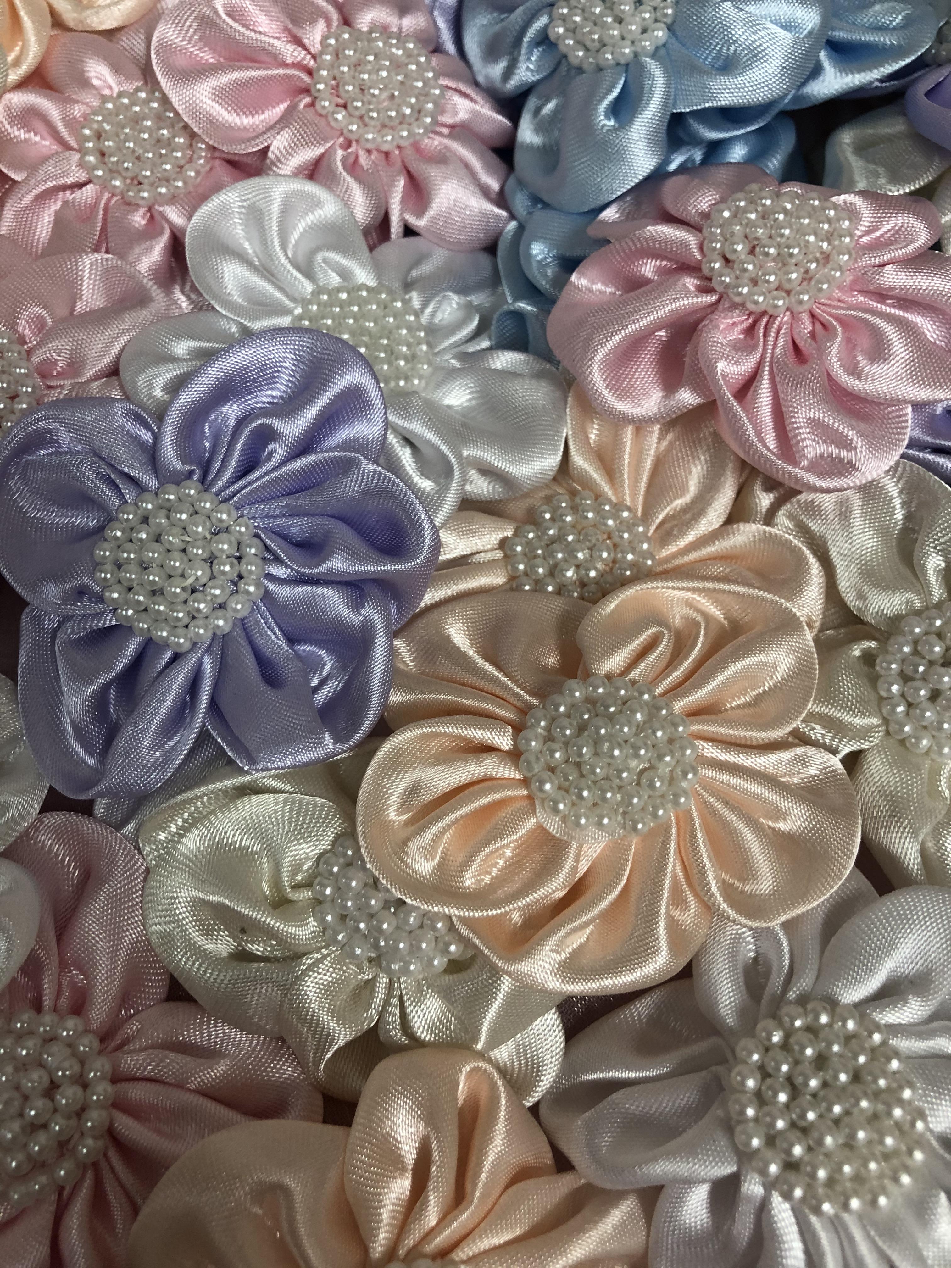 CHARMED 2 1/4" Satin W/ Pearls Flowers Arts Crafts DIY Applique 50 pieces - image 2 of 3