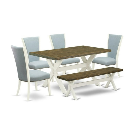 East West Furniture X-Style 6-piece Wood Dining Set with Linen Chairs in White