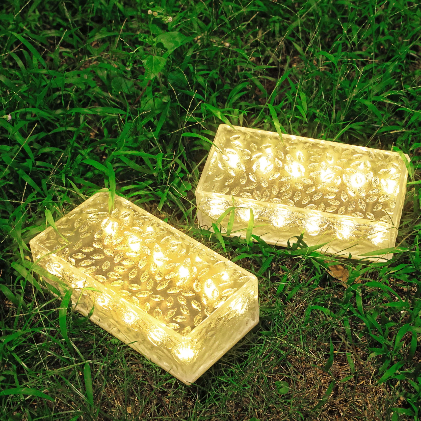 8"X4" Solar Brick Lights, 2 Pack Outdoor Solar Lights, Pavers Lights,Solar Pathway Lights Outdoor Waterproof for Garden Courtyard Pathway, Ice Rock Cube Lights (Warm White)