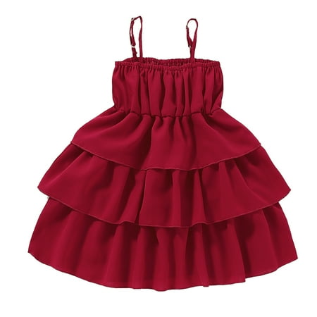 

4T Kid Girls Dress Causal Dress Toddler Baby Girl Girl Sleeveless Ruffled Layer Dress Sleeveless Princess Dress Red 4-5 Years