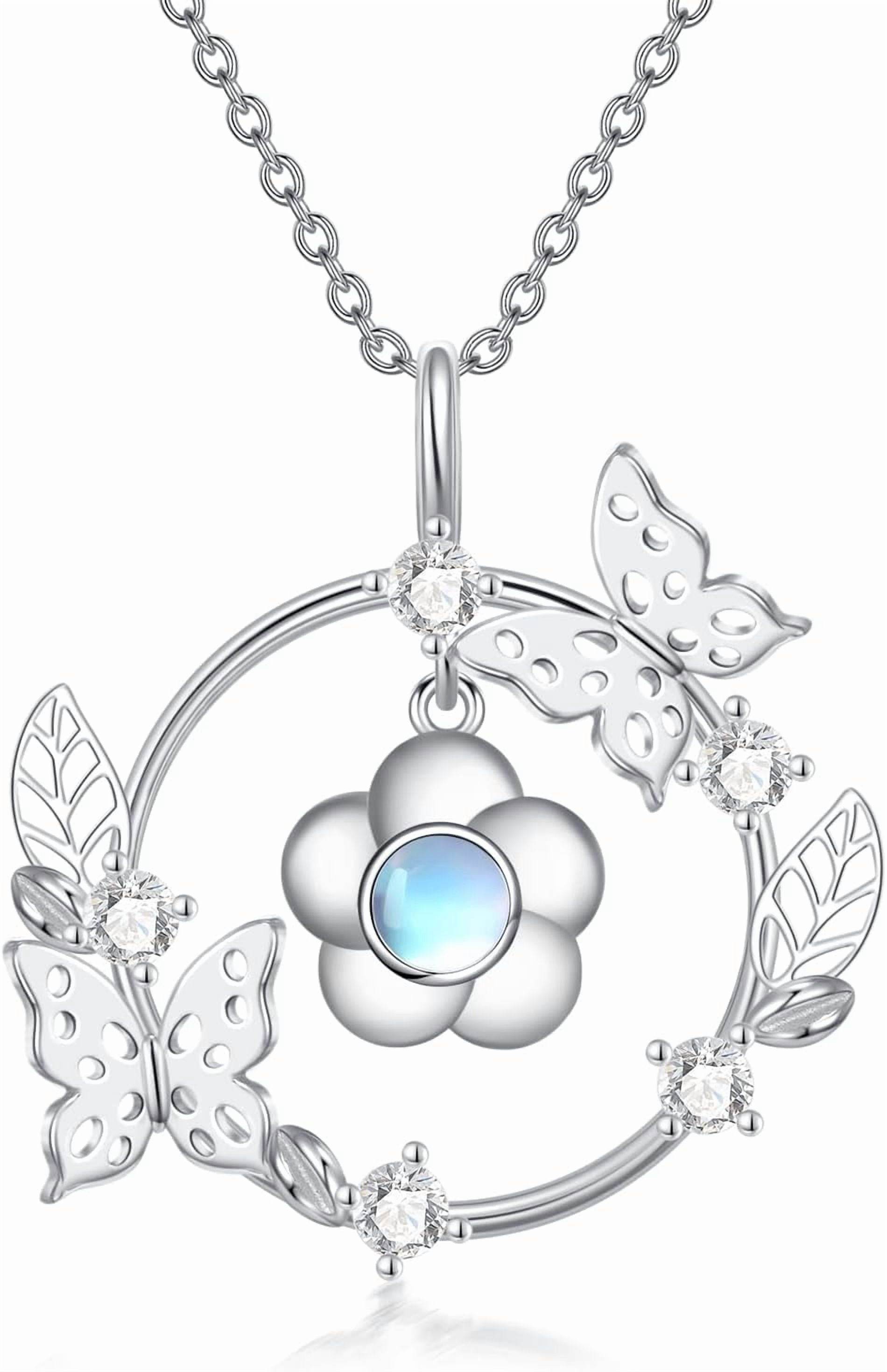 SISGEM Natural Moonstone Butterfly Pendant Necklace for Women 925 Sterling Silver Moonstone Gemstone Jewelry for Her