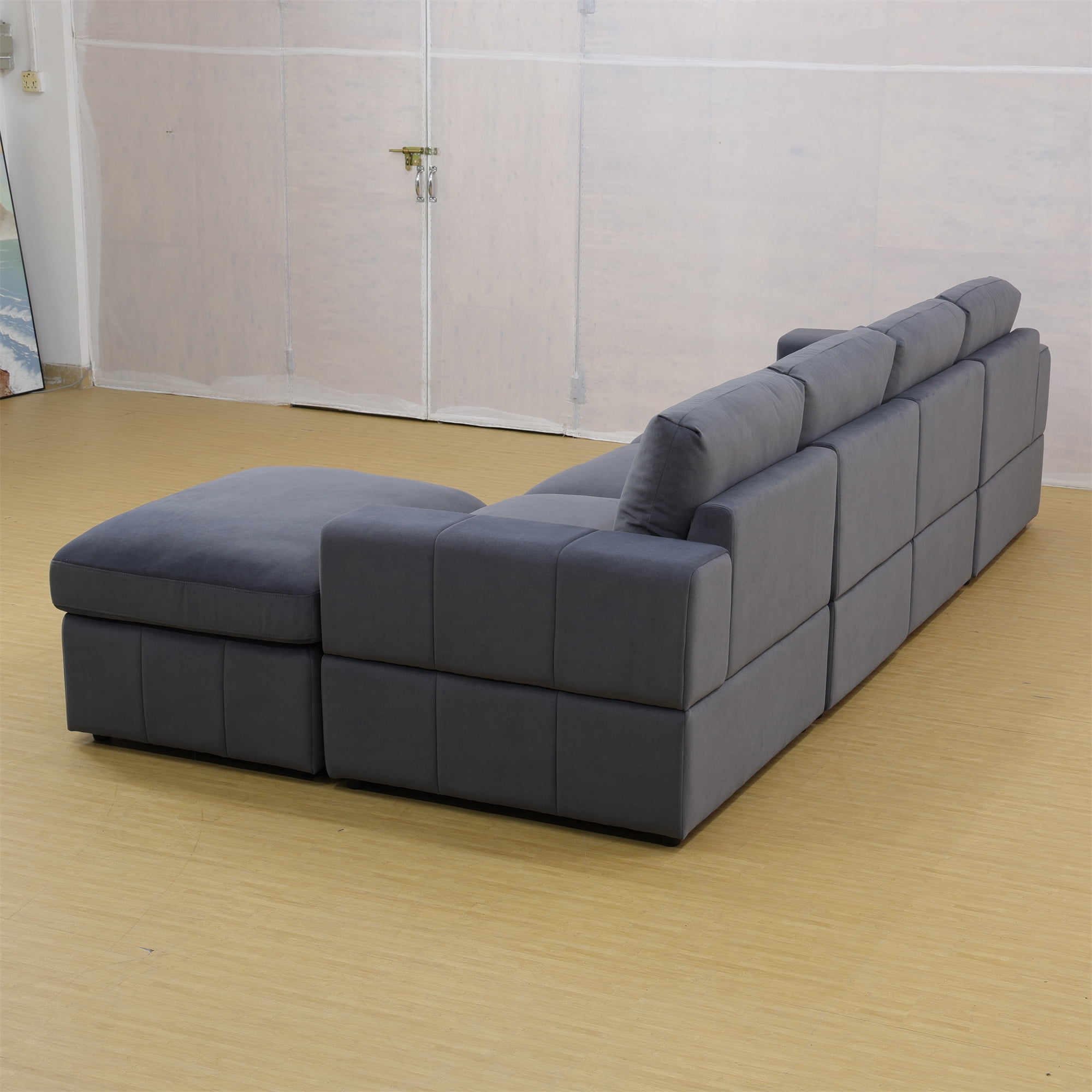 Aukfa Sectional Sofa, 138" Oversized Modular Couch with Ottoman for Living Room, Microfiber, Gray