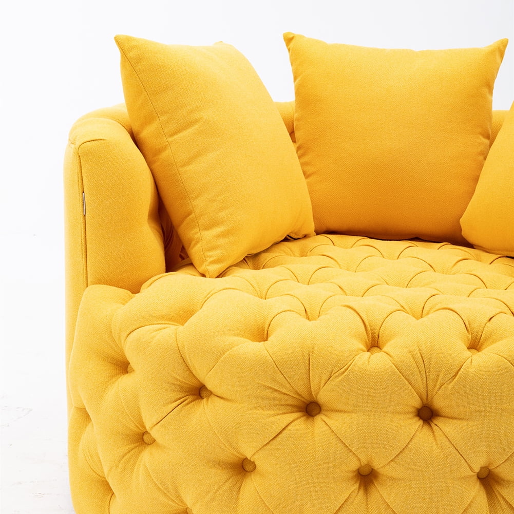 Kepooman Modern Akili Swivel Accent Chair for Hotel Living Room, Leisure Upholstered Half-Moon Metal Shaped Base Shell Chairs, Yellow Kepooman Modern Akili Swivel Accent Chair for Hotel Living Room, Leisure Upholstered Half-Moon Metal Shaped Base Shell Chairs, Yellow