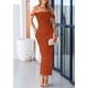 thumbnail image 3 of Vestido PRETTYGARDEN para mujer 2025, verano, hombros descubiertos, rojo óxido, 3 of 9